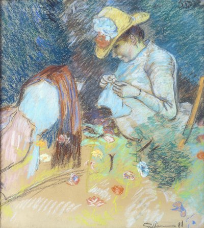 Madame Guillaumin Sewing, 1888 (pastel på papir) af Jean Baptiste Armand Guillaumin