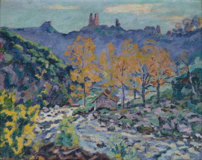 The Mill of Brigand og ruinerne af Crozant Castle, Creuse, ca. 1900 (olie på lærred) af Jean Baptiste Armand Guillaumin