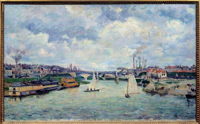 The port of Charenton. View of the town of Charenton-le-Pontdani af Jean Baptiste Armand Guillaumin