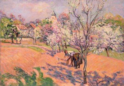 To bønder, der sår bønner i en frugthave af Jean Baptiste Armand Guillaumin