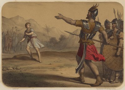 Goliat trodser David af Jean Baptiste Auguste Leloir