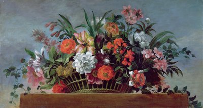 Vævet kurv fyldt med blomster (olie) af Jean Baptiste Belin de Fontenay