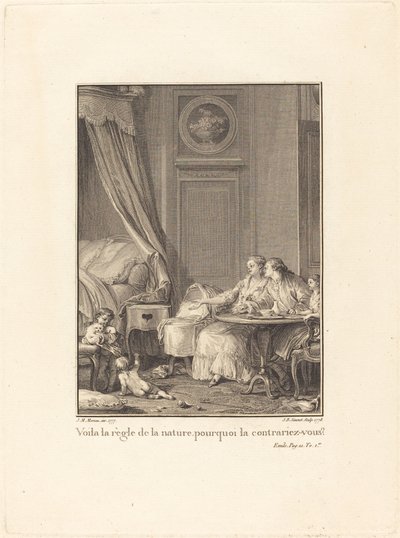 Det er naturens regel, hvorfor bryder du den? af Jean Baptiste Blaise Simonet after Jean Michel Moreau