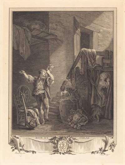 Rose og Colas af Jean Baptiste Blaise Simonet after Pierre Antoine Baudouin