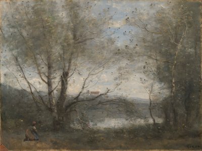 En Dam Set gennem Træerne af Jean-Baptiste-Camille Corot