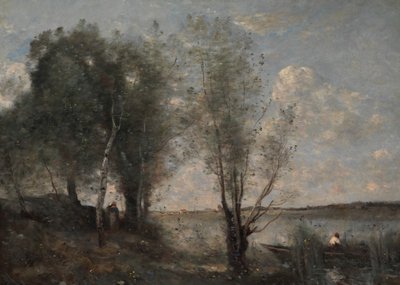 Bådsmand blandt rørene, ca. 1865. af Jean Baptiste Camille Corot