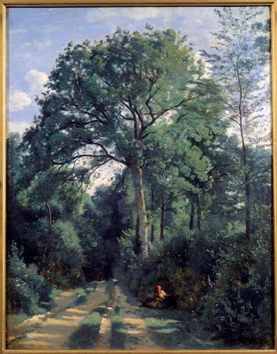 Byen Avray, Entring the Wood med Coach-maleri af Camille Corot (1796-1875) 1924 Edinburgh, nationalgalleriet af Jean Baptiste Camille Corot