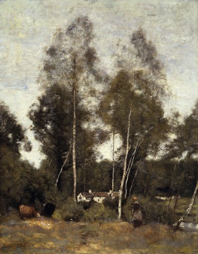 Clairiere Pierre du Bois, Evaux, nær Chateau-Thierry; Clairiere du Bois Pierre, ved Evaux, nær Chateau-Thierry, ca. 1855-65 af Jean Baptiste Camille Corot