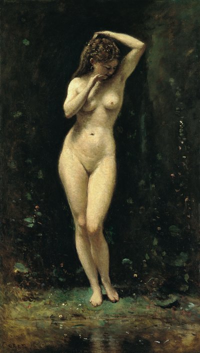 Fransk:  Le Bain de Diane (La Fontaine) Diana bader (Fontænen) af Jean-Baptiste-Camille Corot