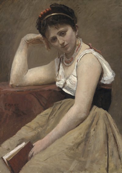 Afbrudt læsning, c.1870 af Jean Baptiste Camille Corot