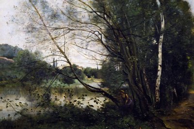 Sø med den skæve træstamme af Jean Baptiste Camille Corot