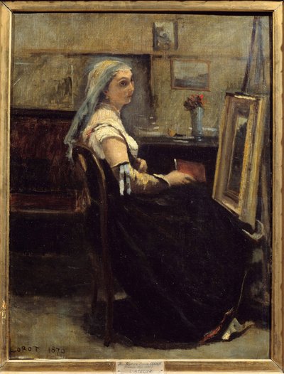 Værkstedet eller kvinden foran et staffeli Maleri af Camille Corot (1796-1875) 1870 søn. 0,63x0,48 m Lyon, Museum of Fine Arts af Jean Baptiste Camille Corot