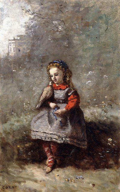 Mlle. Leotine Desavary holder en due, 1872 af Jean Baptiste Camille Corot