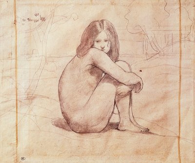Nøgen pige siddende, tegning af Jean-Baptiste-Camille Corot (1796-1875) af Jean Baptiste Camille Corot