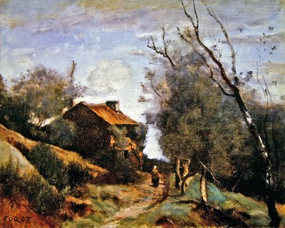 Sti til et hus på landet (olie på lærred) af Jean Baptiste Camille Corot