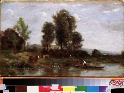 ""Paysage a la riviere"" (Landskab med en flod) Maleri af Camille Corot (1796-1875) 1800-tallets Far Eastern Art Museum, Khabarovsk, Rusland af Jean Baptiste Camille Corot