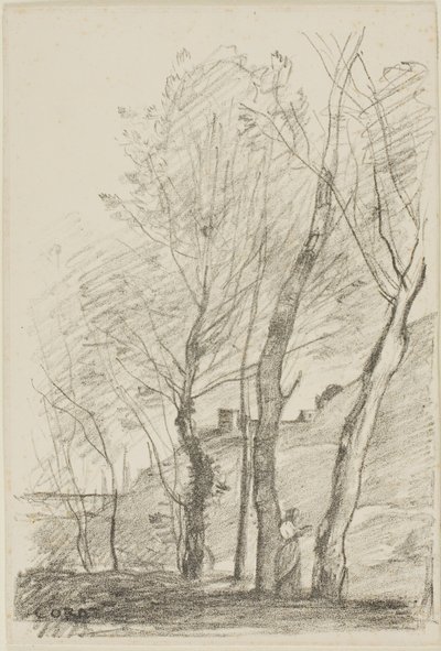 Læsning under træerne af Jean-Baptiste-Camille Corot