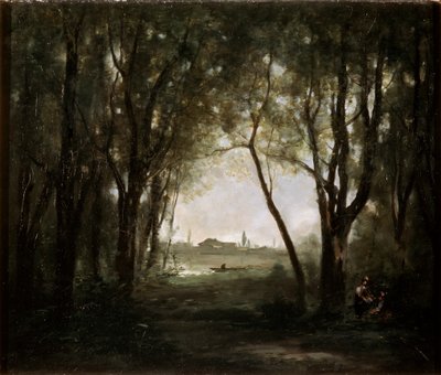 Scene nær en sø, 1860-1873. af Jean-Baptiste-Camille Corot