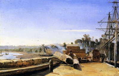 Skibsværft i Honfleur, ca. 1823 (olie på papir) af Jean Baptiste Camille Corot
