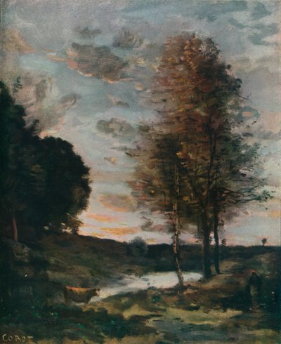 Solnedgang, c1910 af Jean-Baptiste-Camille Corot