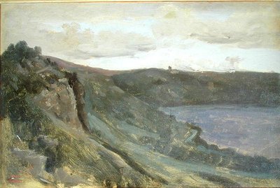 The Banks of the Tiber, Surrounded by Hills, ca. 1825-27 (olie på lærred) af Jean Baptiste Camille Corot