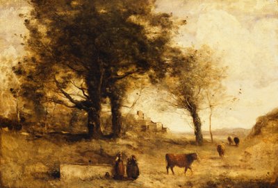 Die Kühe und der Brunnen von Jean Baptiste Camille Corot