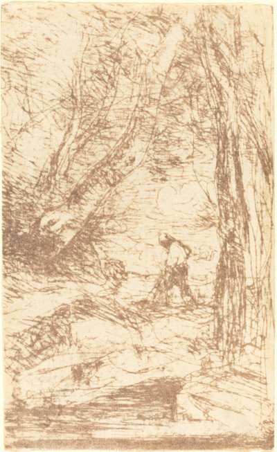 Rembrandts træhugger Le Bucheron de Rembrandt, 1853. af Jean Baptiste Camille Corot