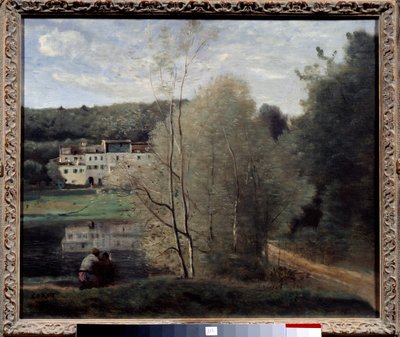 Udsigt over byen Avray, dammen og huset Cabassud-maleri af Camille Corot (1796-1875) 1840 Des monks, kunstcenter af Jean Baptiste Camille Corot