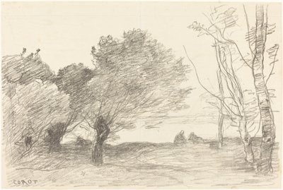 Piletræer og hvidpopler Saules et peupliers blancs, 1871. af Jean Baptiste Camille Corot