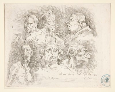Skitser af groteske hoveder af Jean Baptiste Carpeaux