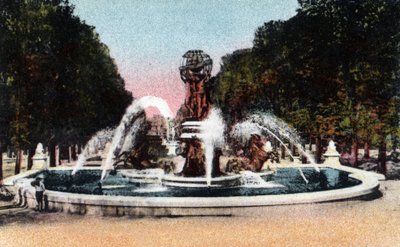 Paris: udsigt over springvandet i de fire dele af verden (fire dele af verden), eller springvandet til observatoriet eller Carpeaux-springvandet på Place Camille Jullian, Jardin du Luxembourg, bygget mellem 1867 og 1874 af arkitekten Gabriel Davioud ( 1824 af Jean Baptiste Carpeaux