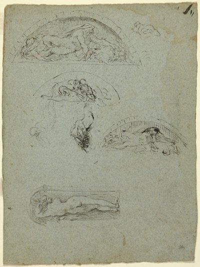 Stående figur i en niche og studier for Ugolino-gruppen, 1857-58 af Jean Baptiste Carpeaux