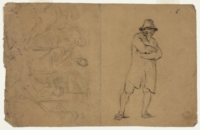 To skitser: Stående mand med foldede arme og gruppe af figurer af Jean Baptiste Carpeaux