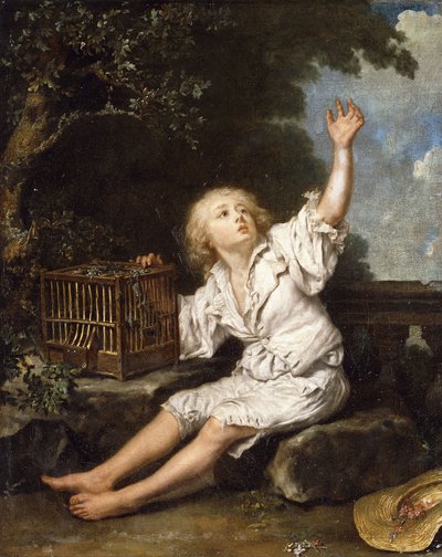 En dreng med et tomt fuglebur, af Jean Baptiste Charpentier