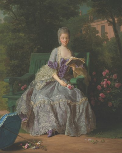 Portræt af Marie Thérèse Louise af Savoyen, Princesse de Lamballe (1749-1792), siddende i helfigur, i en lilla kjole af Jean Baptiste Charpentier the Elder