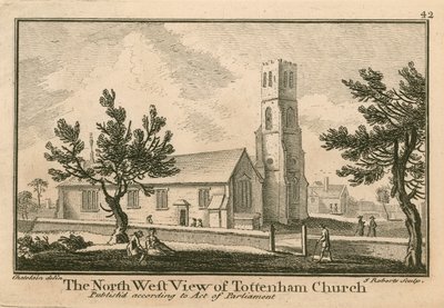 Den nordvestlige udsigt over Tottenham Church, London af Jean Baptiste Claude Chatelain