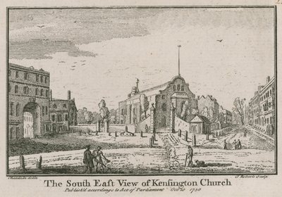 Den sydøstlige udsigt over Kensington Church af Jean Baptiste Claude Chatelain