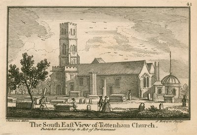 Den sydøstlige udsigt over Tottenham Church, London af Jean Baptiste Claude Chatelain