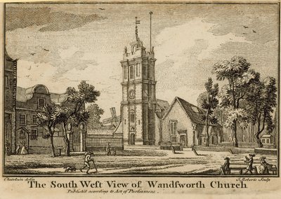 Den sydvestlige udsigt over Wandsworth Church af Jean Baptiste Claude Chatelain