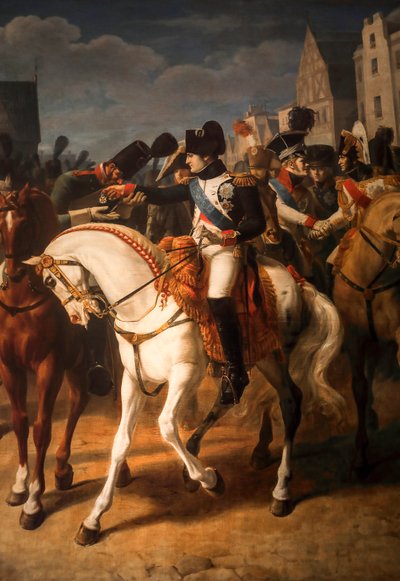 Napoléon giver æreslegionens kors til en russisk soldat i Tilsitt 1808 (olie på lærred) af Jean Baptiste Debret