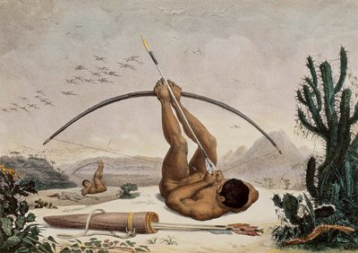 Indfødte bueskytter, illustration fra rejserne i det indre af Brasilien, 1834 af Jean Baptiste Debret