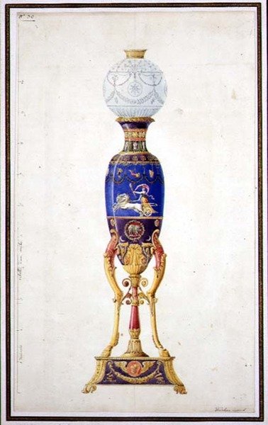 Design til en porcelænslampe af Jean Baptiste Dedeban