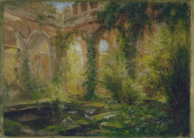 Ruinerne af Cour des Comptes: salle des fêtes, ca. 1875 (olie) af Jean Baptiste Edmond Allouard