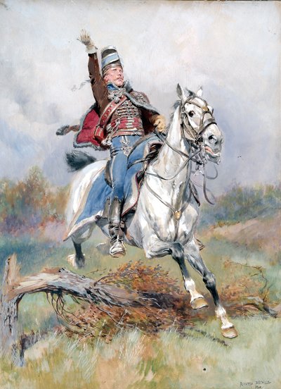 En fransk kavalerist til hest, 1900 (wc & gouache på papir) af Jean Baptiste Edouard Detaille