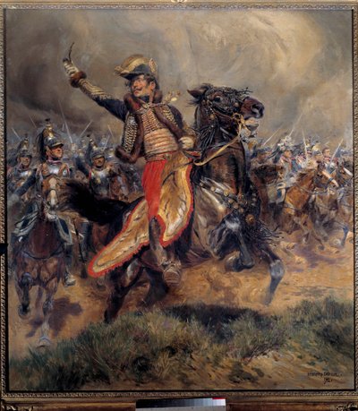 Napoleonskrigen: "" General Antoine Charles Earl of Lasalles sidste post (1775-1809), dræbt ved Wagram den 6. juli af Jean Baptiste Edouard Detaille
