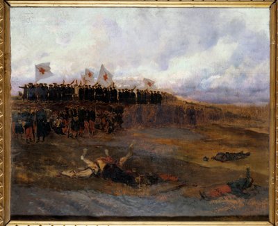 Belejring af Paris 1870: "" brødrene fra den kristne læres skoler går mod slagmarken"" Maleri af Edouard Detaille (1848-1912) 1872 Søn. 0,53x0,65 m af Jean Baptiste Edouard Detaille
