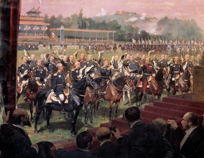 Uddeling af flag i Longchamp af præsident Jules Grevy i nærværelse af Leon Gambetta den 14. juli af Jean Baptiste Edouard Detaille