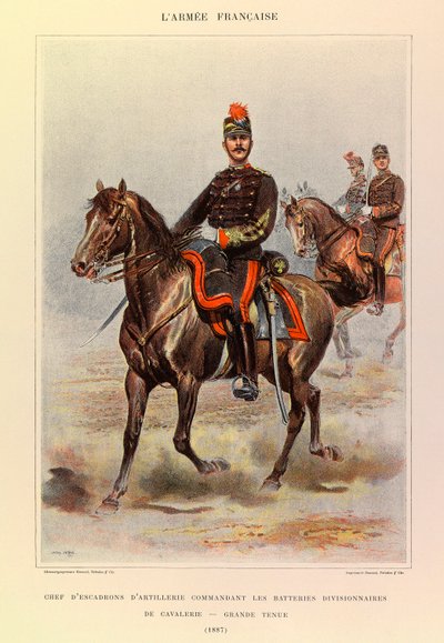 Typer og uniformer af kaptajn Jules Richards franske armé, Illustreret af Edouard Detaille (1848-1912): Chef for artilleri-eskadrille, der kommanderede divisionens kavaleribatterier i stor kjole i 1887, privat samling af Jean Baptiste Edouard Detaille