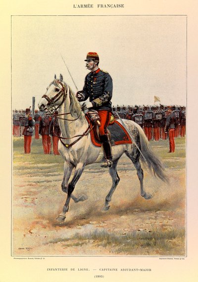 Typer og uniformer af kaptajn Jules Richards franske armé, illustreret af Edouard Detaille (1848-1912): Linieinfanteri: Kaptajn Warrant Officer i 1885, privat samling af Jean Baptiste Edouard Detaille