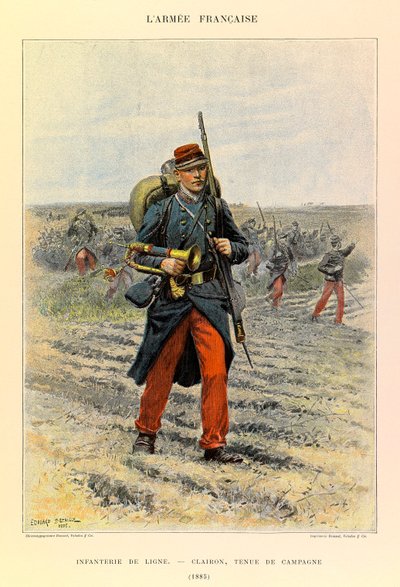 Typer og uniformer af kaptajn Jules Richards franske armé, illustreret af Edouard Detaille (1848-1912): Linieinfanteri; Clairon i feltkjole i 1885, privat samling af Jean Baptiste Edouard Detaille